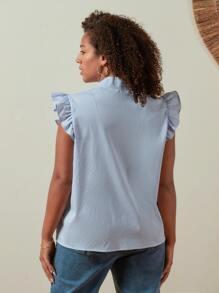 SHEIN Frenchy Áo sơ mi Plus Size Xù Sọc Giải trí - Xanh và trắng - Xem 2