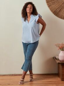 SHEIN Frenchy Áo sơ mi Plus Size Xù Sọc Giải trí - Xanh và trắng - Xem 6