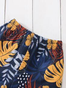 寶寶女孩熱帶印花口袋拼接背心和短褲 - 彩色 - 查看 3