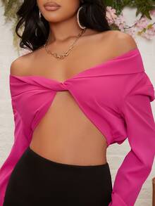 SHEIN Unity Solid Crop Two Way Top - Hot Pink - View 3