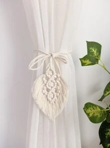 1入組編織樹葉形狀窗簾掛鉤 - 白色 - 查看 2