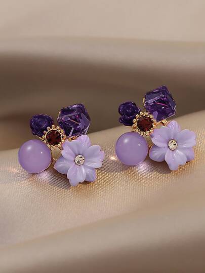 Andkiss إكسسوارات أنيقة للأذن بتصميم زهري مرصعة بزركونيا مكعبة لامعة للنساء كهدايا لعيد الحب، الأم، يوم الأم