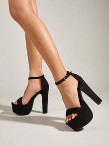 Xăng đan Cao gót Nữ màu trơn Dây đeo mắt cá chân Thanh lịch - màu đen - Xem 2