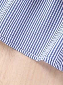 Niñas Vestido con cinturón de rayas de hombros descubiertos ribete con fruncido - Azul - Ver 3