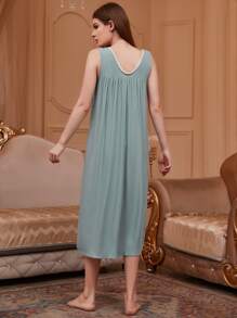 Floral Embroidery Belted PJ Set - Baby Blue - View 4
