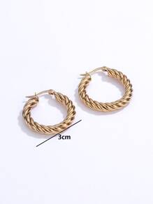 扭結設計圓耳環 - 金黃色 - 查看 3