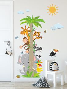 1pc Cartoon Animal Print Wall Sticker, Cute PVC Waterproof Wall Art For Kids Bedroom Living Room Gifts Birthday Graduation - Multicolor - View 1