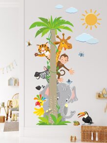 1pc Cartoon Animal Print Wall Sticker, Cute PVC Waterproof Wall Art For Kids Bedroom Living Room Gifts Birthday Graduation - Multicolor - View 4