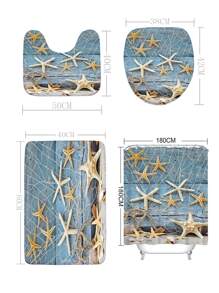 1pc Starfish Print Bath Rug Or 1pc Shower Curtain Home Bathroom Decor Floor Carpet Outdoor Rug Door Mat Fall Decor Entryway Decor - Multicolor - View 3