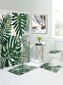 1pc Tropical Print Bath Rug Or 1pc Shower Curtain - Multicolor - View 1