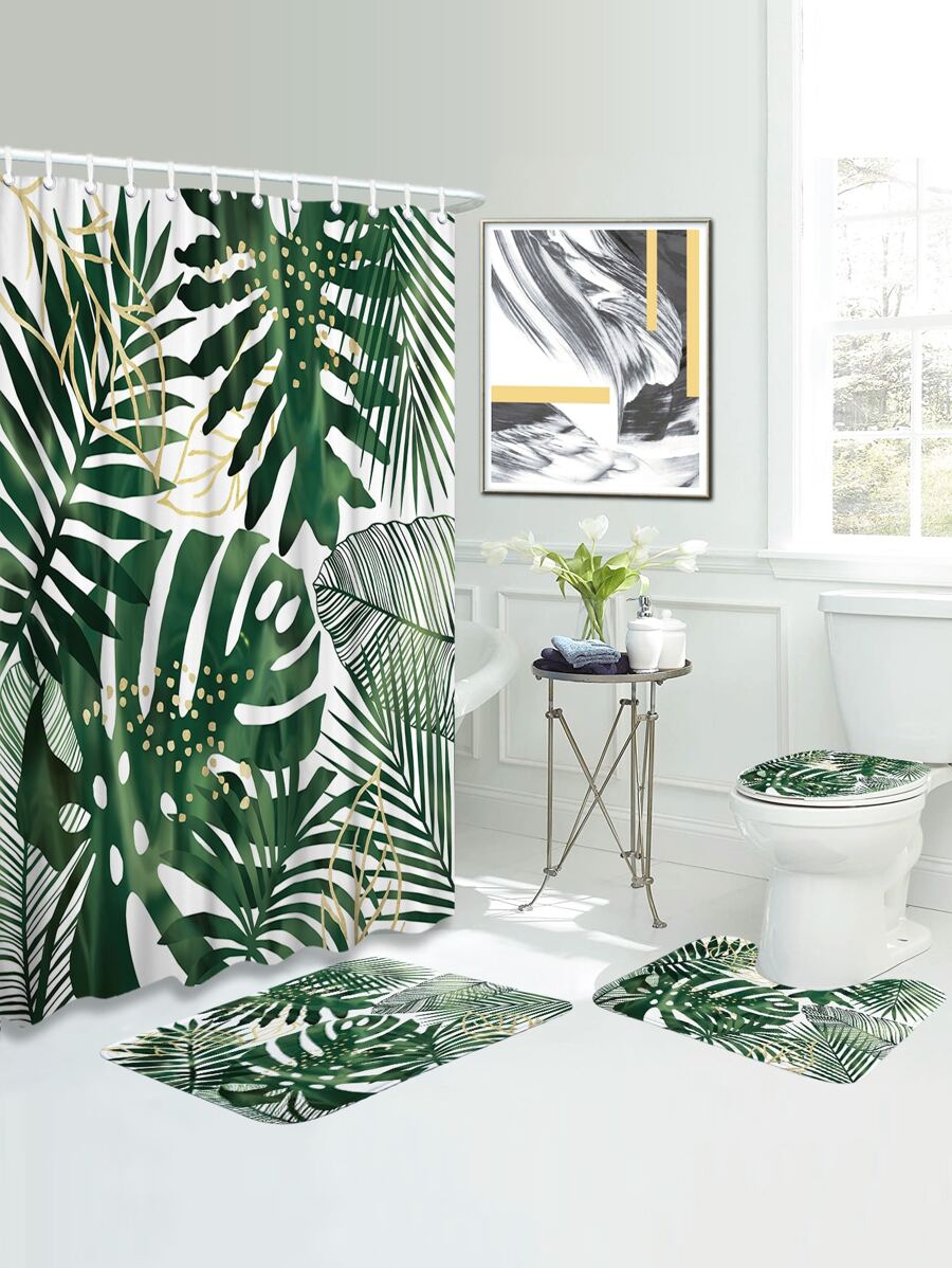 1pc Tropical Print Bath Rug Or 1pc Shower Curtain - Multicolor - View 1