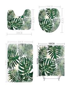 1pc Tropical Print Bath Rug Or 1pc Shower Curtain - Multicolor - View 3