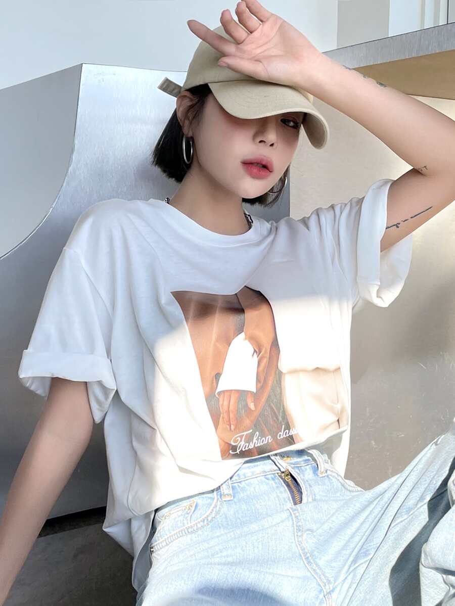 DAZY Áo thun nữ Con số Lá thư Giải trí - trắng - Xem 1