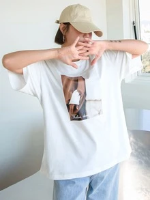 DAZY Áo thun nữ Con số Lá thư Giải trí - trắng - Xem 4