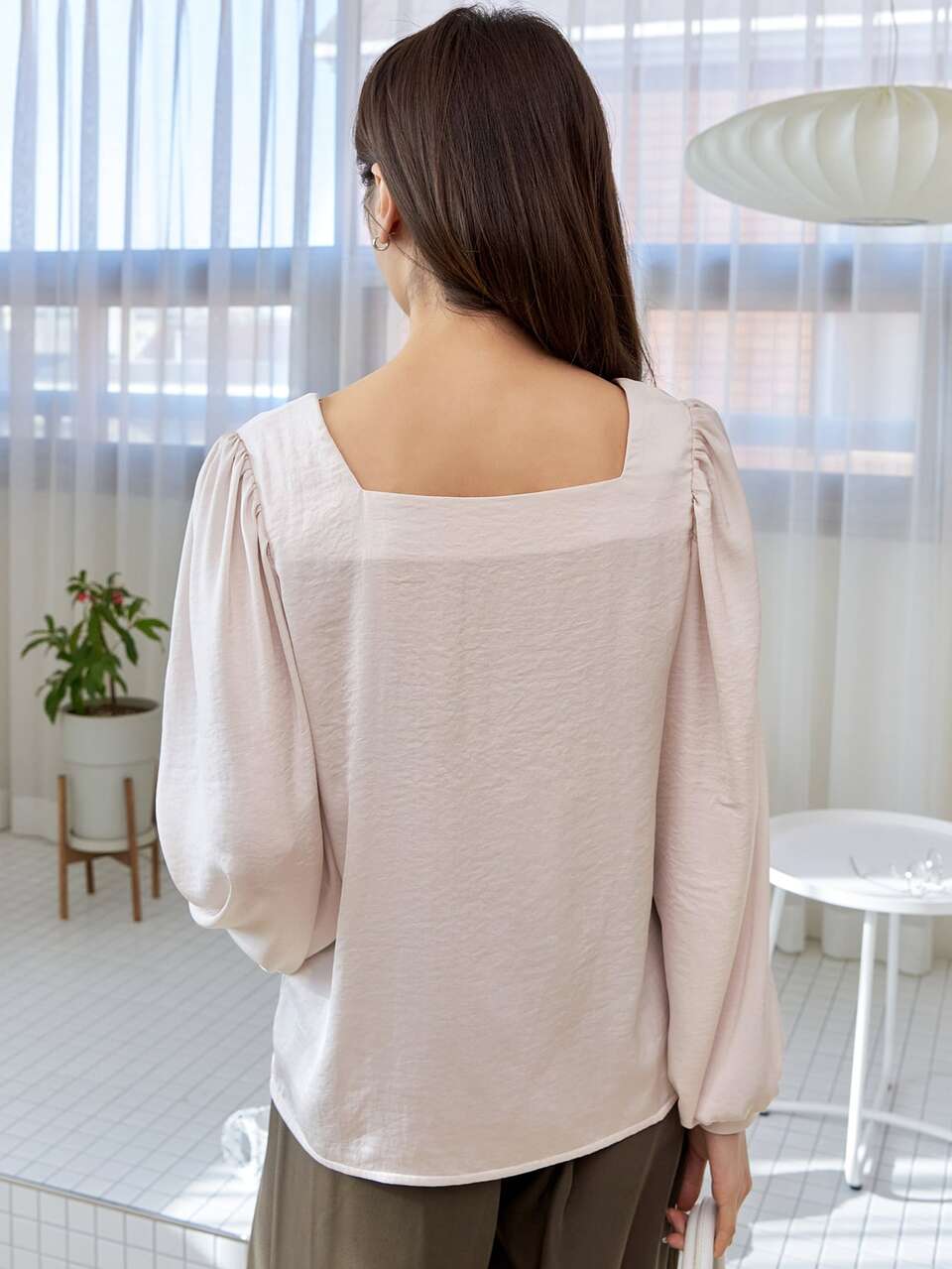 Square Neck Lantern Sleeve Blouse