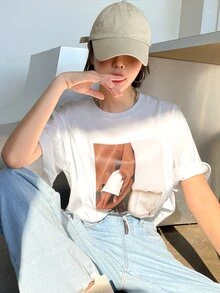 DAZY Áo thun nữ Con số Lá thư Giải trí - trắng - Xem 7