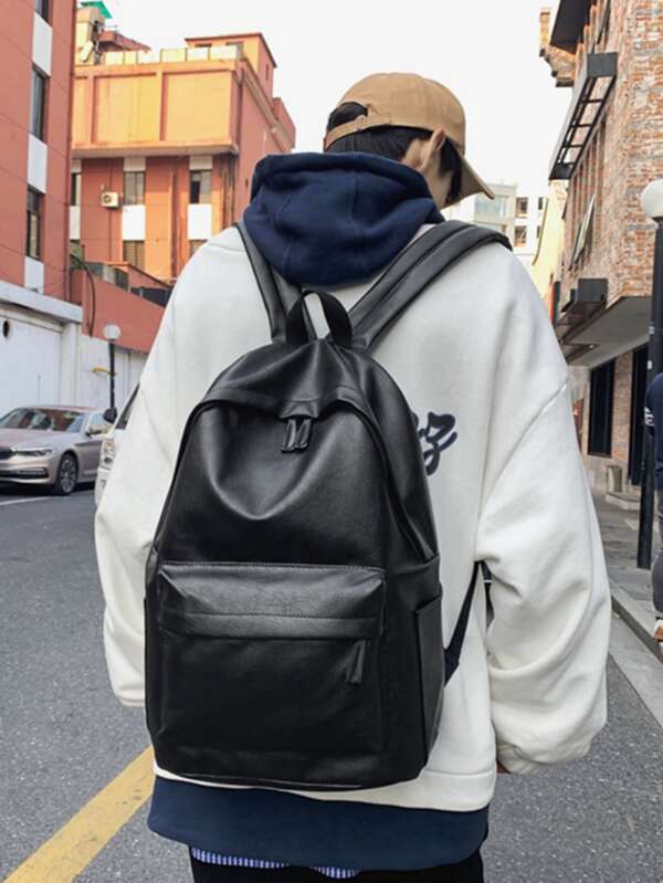 Mochila Masculina Minimalista De Grande Capacidade, Mochila Escolar Para Viagem, Colégio, Escola, Bolsa De Couro Vintage Para Férias, Esportes, Presente Para Homens, À Prova D’água, Bolsa De Laptop Portátil Preto, Presentes Para Homens Black Friday