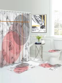 1pc Geometric & Marble Print Bath Rug Or 1pc Shower Curtain Home Bathroom Decor Floor Carpet Outdoor Rug Door Mat Fall Decor Bathroom Accessories Back To School Entryway Decor - Multicolor - View 1