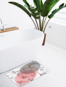 1pc Geometric & Marble Print Bath Rug Or 1pc Shower Curtain Home Bathroom Decor Floor Carpet Outdoor Rug Door Mat Fall Decor Bathroom Accessories Back To School Entryway Decor - Multicolor - View 2