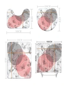 1pc Geometric & Marble Print Bath Rug Or 1pc Shower Curtain Home Bathroom Decor Floor Carpet Outdoor Rug Door Mat Fall Decor Bathroom Accessories Back To School Entryway Decor - Multicolor - View 3