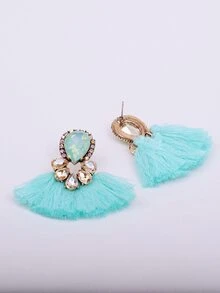 1對復古風格時尚幾何圖案流蘇耳環,適合日常佩戴 - 薄荷藍 - 查看 2