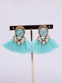 1對復古風格時尚幾何圖案流蘇耳環,適合日常佩戴 - 薄荷藍 - 查看 3