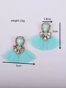 1對復古風格時尚幾何圖案流蘇耳環,適合日常佩戴 - 薄荷藍 - 查看 4