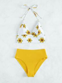 Bộ bikini dây in hoa hướng dương đi biển mùa hè - Nhiều màu - Xem 3