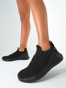 Cuccoo Textured Knit Detail Breathable Running Shoes - Black - View 4