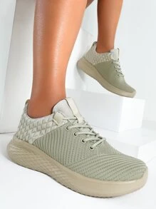 Cuccoo Two Tone Knit Detail Breathable Running Shoes - Beige - View 2