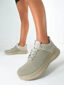 Cuccoo Two Tone Knit Detail Breathable Running Shoes - Beige - View 4