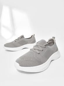 Cuccoo Lace-up Front Hollow Out Running Shoes - Grey - View 2