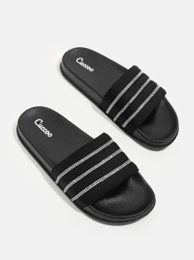CUCCOO EASI Woman Shoes Rhinestone Decor Slides For Summer Vacation Shoes Summer Back To School Shoes College Student Shoes For Casual Beach Style
