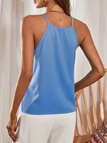 SHEIN Privé Top de tirantes unicolor con fruncido - Azul - Ver 2