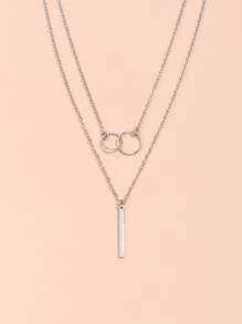 Circle Pendant Layered Necklace - Silver - View 4