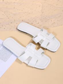 Caged Strap Flat Slide Sandals - White - View 4