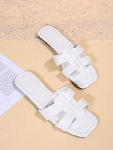 Caged Strap Flat Slide Sandals - White - View 5