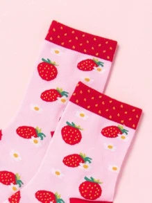 Strawberry Print Crew Socks - Multicolor - View 3