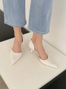 Point Toe Stiletto Heeled Pumps - White - View 1