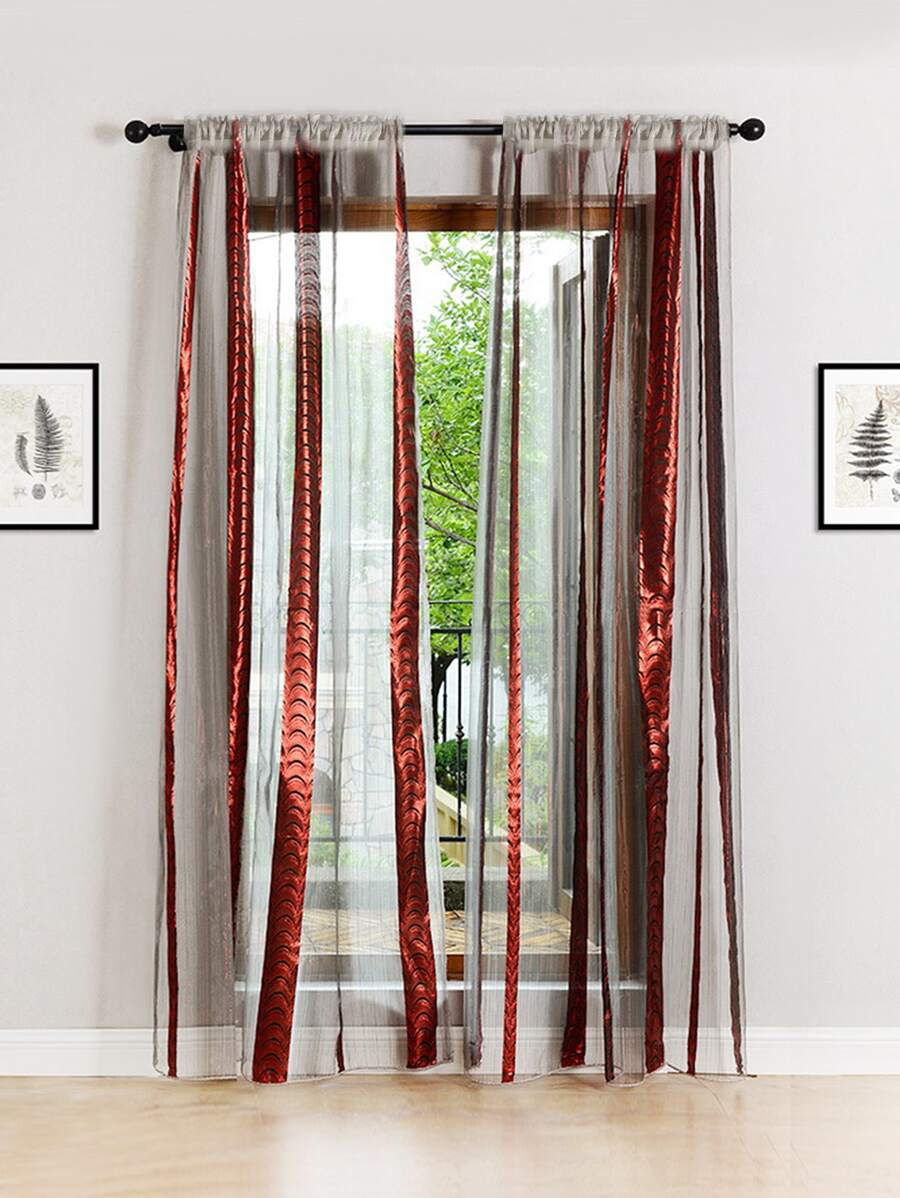 Single Panel Sheer Curtain - Red and White - View 1