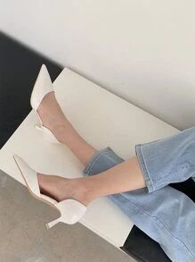 Point Toe Stiletto Heeled Pumps - White - View 3