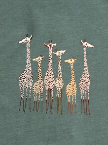 INAWLY Camiseta con estampado de jirafa de cuello redondo - Verde Oscuro - Ver 4