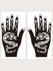 2sheets Chinese Dragon Pattern Tattoo Stencil - Black - View 1