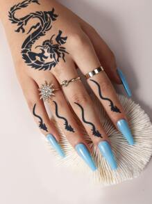 2sheets Chinese Dragon Pattern Tattoo Stencil - Black - View 2