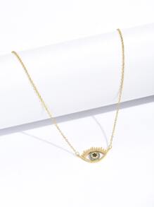 方晶鋯石裝飾眼睛墜飾項鍊 - 彩色 - 查看 2