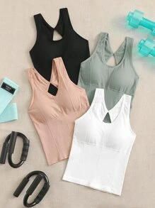 4pcs Seamless Solid Sports Tank Top - Multicolor - View 1