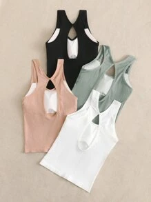 4pcs Seamless Solid Sports Tank Top - Multicolor - View 2