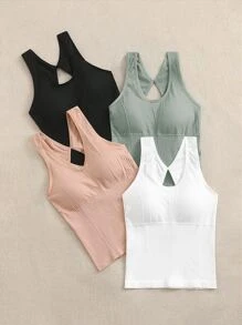 4pcs Seamless Solid Sports Tank Top - Multicolor - View 4