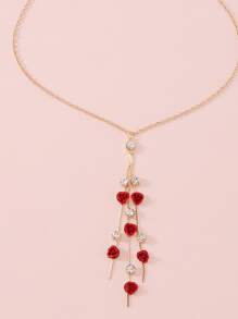 水鑽和玫瑰裝飾Y字項鍊 - 彩色 - 查看 3