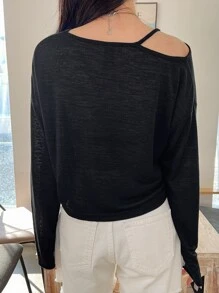 DAZY Casual Tekst T-shirt Asymmetrisch